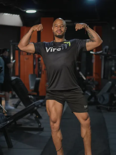 Esteban Uribe, VIRE ambassador, in the weight room